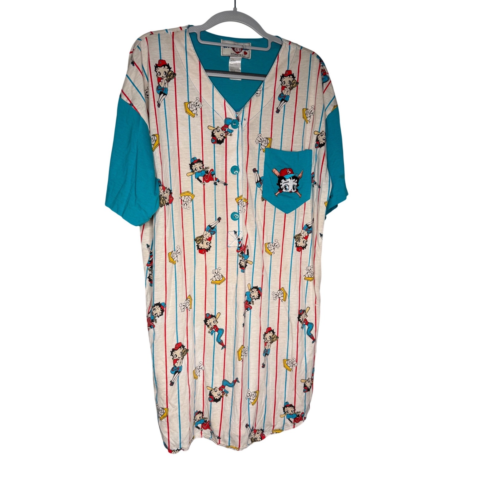 Betty Boop Vintage 90s Striped Baseball Printed Night Shirt
